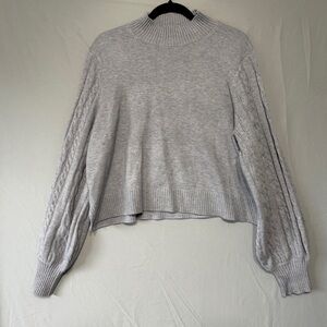 Mexx Womens Cableknit Cropped Pullover Sweater Size XL Grey Cottagecore READ